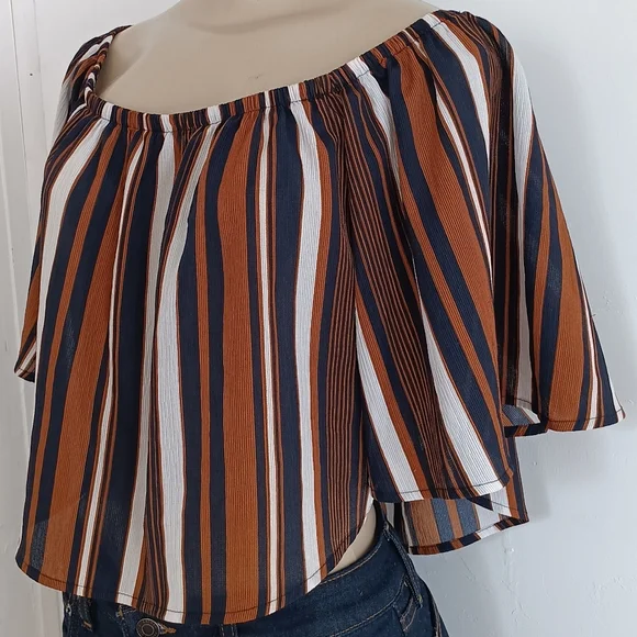 Fashion Nova Off-Shoulder Striped Crop Top - Picture 3 of 7